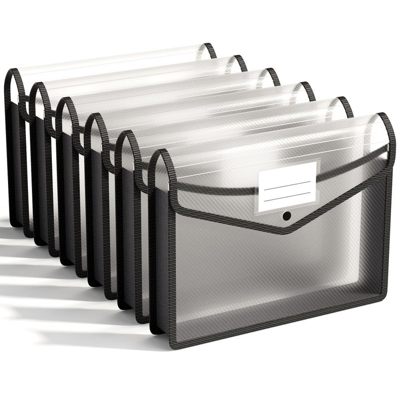 ABC life 6 Pack Plastic Expanding File Folder, Folders for Documents with Snap Closure, Black File Folder Organizer Holder, Transparent Accordion File Pouch,Large Capacity, Fit Letter/A4 Size - Black - Image 1